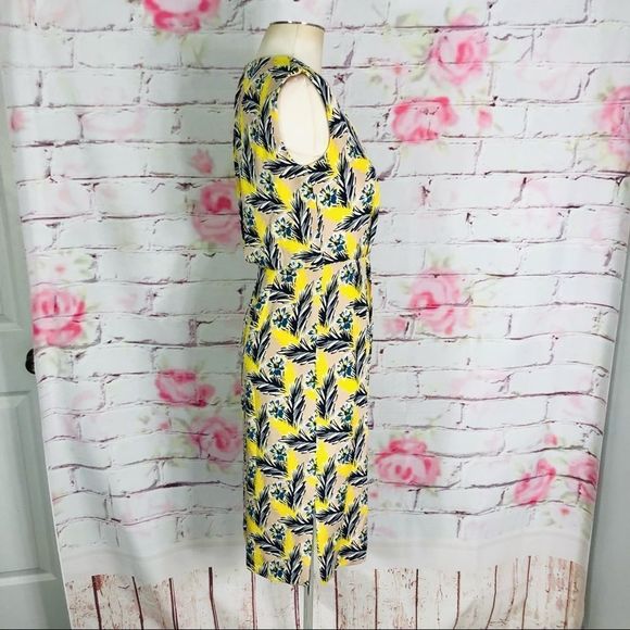 J Crew Silk Yellow and Blue Floral Sleeveless V-neck Midi Dress - Size 00 - Picture 6 of 13